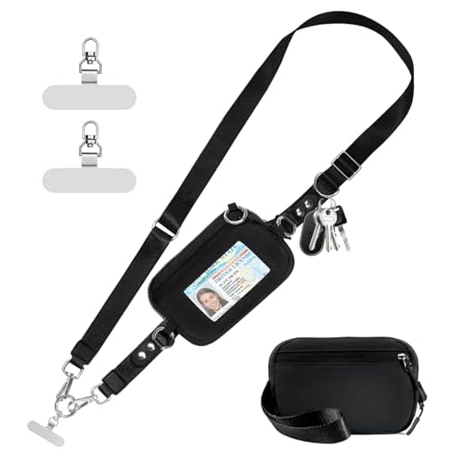 Tiostep Clip and Go Strap for Phone with Wallet Crossbody Phone Lanyard Adjustable and Detachable RFID Wristlet Wallet with ID Window and Zippered, Black