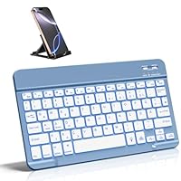 Vobafe Bluetooth Tastatur mit Telefonhalter für iOS/Android/Windows, Kabellose Tablet Tastatur für iPad/iPhone/Samsung/Laptop, Ultradünn Deutsche QWERTZ iPad Keyboard, 7 Farben Beleuchtete, Blau