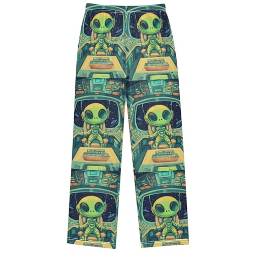 Boy's Pants Alien Green Spaceship Jogger Pants Elastic Waist Long Bottoms Trousers with Pockets 6-14 Years