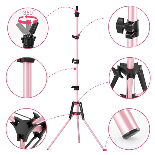 CASDUCT Mannequin-Kopfständer, 160 cm, verstellbarer Perückenständer, verstärktes Metall, Mannequinkopfständer für Kosmetologie, Friseurtraining (rose)