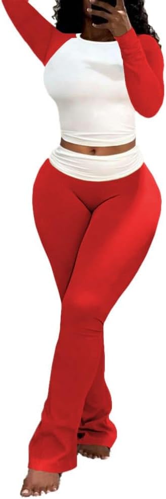Nimsruc Lounge Sets For Women 2 Piece Outfits Fall Comfy Tracksuits Long Sleeve Casual Sweatsuits Pants Sets Matching Clothing Big Red L