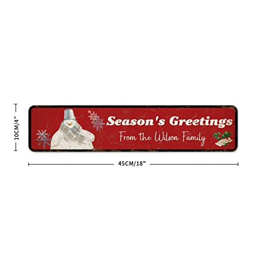 Wodevor Aluminum Sign Custom Season's Greeting From Family Street Sign Christmas Welcome Vintage Metal Tin Sign Outdoor Metal Signs Hanging Wall Plaque Kitchen 4X18 Inch #TOP2