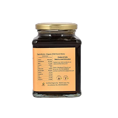 Earthen Story Certified Organic Wild Forest Honey 500 g | NMR Tested & Lab Tested for 290+ Pesticides | Certified Organic (NPOP) & Traceable with Transaction Certificate | Raw Honey in Glass Jar