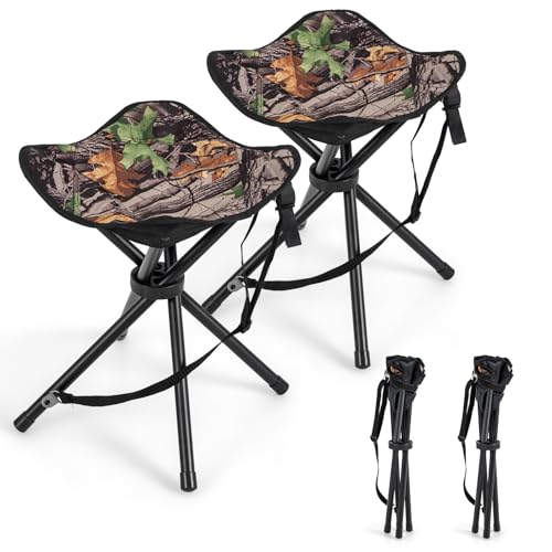 GYMAX 2 Pack Folding Stool, Portable Tripod Lightweight Hunting Stool