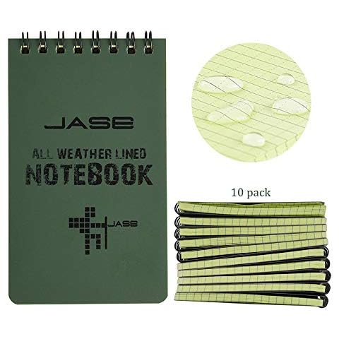 RETON 10 Pack Waterproof Notebook, 3 x 5 Inches Pocket Notepad, All-Weather Memo Pads with Top-Spiral, Tactical Steno Pads with Grid for Outdoor Activity Recording (Army Green) Cover
