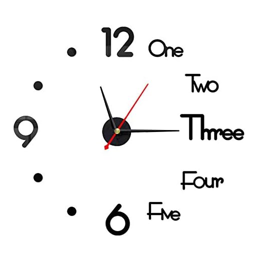10-20 Inch DIY Wall Clock 3D Frameless Silent Non Ticking, Black Round Battery Operated Modern Wall Clocks for Living Room Bedroom Office Home and Kitchen