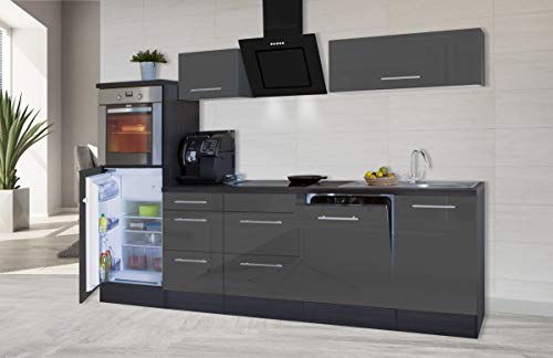 Respekta Amanda Küchenzeile, Holzwerkstoff, Grau, 280 cm