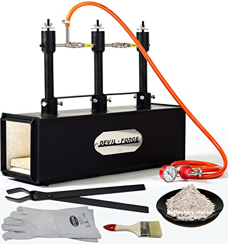 DEVIL-FORGE Gas Propane Forge DFPROF3, 3 Burners DFP (240.000 BTU) use 1, 2 or 3, Gas Ball Valve, Air Choke, Knife Making, Blacksmith, Farrier, 2500°F / 1370°C