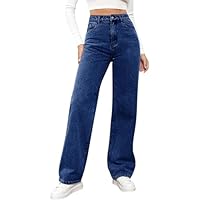 Women's Straight Leg Jeans Tummy Control Denim High Waisted Stretchy Boyfriend Denim Pants Baggy Trousers Work Sweatpant