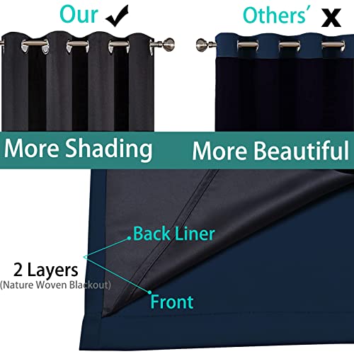 Image of Yakamok Navy Blue 100% Blackout Curtains 63 Inches Long 42 inch Wide, 2 Panels | Blackout Curtain Panels for Bedroom, 2 Thick Layers Grommet Top Thermal Insulated Drapes with Black Liner for Living Room