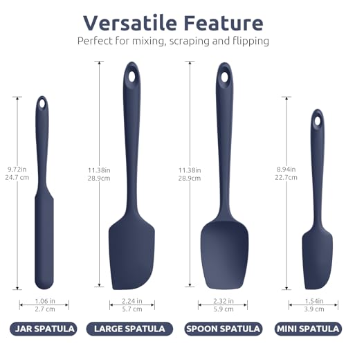 Image of Heat Resistant Silicone Spatula Set: U-Taste 600ºF High Temp Seamless Food Grade Food Grade Flexible Rubber Silicon Kitchen Cooking Mixing Baking Scraper for Nonstick Cookware Set of 4 (Midnight Blue)