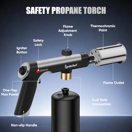 Image of Propane Torch Gun, Adjustable Flame & Safety Lock, BBQ /Camping