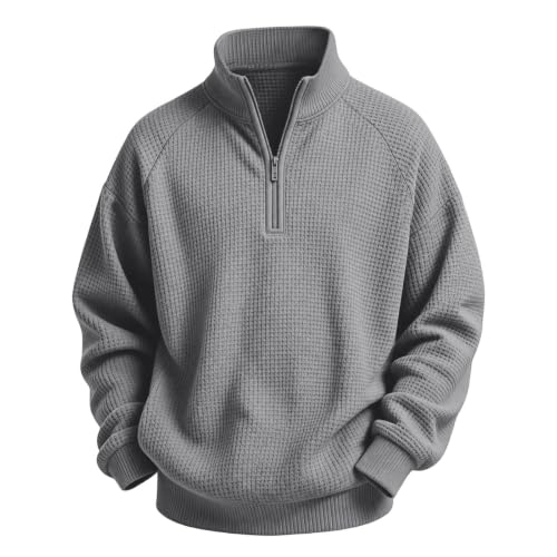 ZGTWHZY Kids Quarter Zip,Boys Waffle Knit Quarter Zip Sweatshirts Fall Winter Long Sleeve Pullover Hoodies Sweater Tops Teen Boy Back To School Clothes,Grey,120=5-6 Years