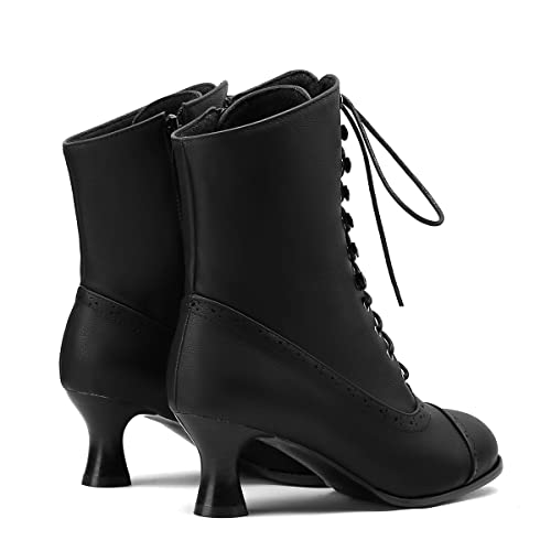 Scaoruki BT22337-SC7US-BLACK-41 Women Vintage Victorian Boots Mid Calf Lace Up Halloween Costume Shoes Cute Renaissance Boots Goth Witch Stuff Boots Ballroom Black Size 41 thumb #4