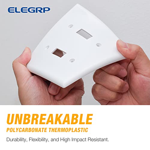 Elegrp 2-Gang Decorative Wall Plates, Mid-Size 4.88" H X 4.94" L Unbreakable Thermoplastic Faceplate Cover For Decorator Receptacle Outlet Switch, Ul Listed (5 Pack, Glossy White) #TOP3