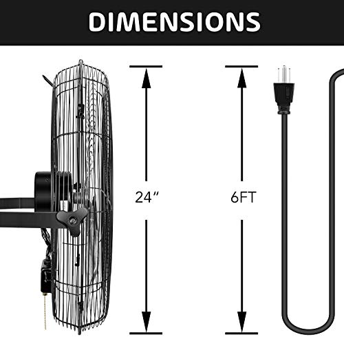 Image of Simple Deluxe 24 Inch Industrial Wall Mount Fan, 3 Speed Commercial Ventilation Metal Fan for Warehouse, Greenhouse, Workshop, Patio, Factory and Basement - High Velocity, black