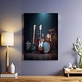 Instrumentos Musicales Cuadro en lienzo Guitarra musical 30x20 cm moderno impresión en lienzo con marco decoración pared salón dormitorio cocina oficina arte mural listo para colgar