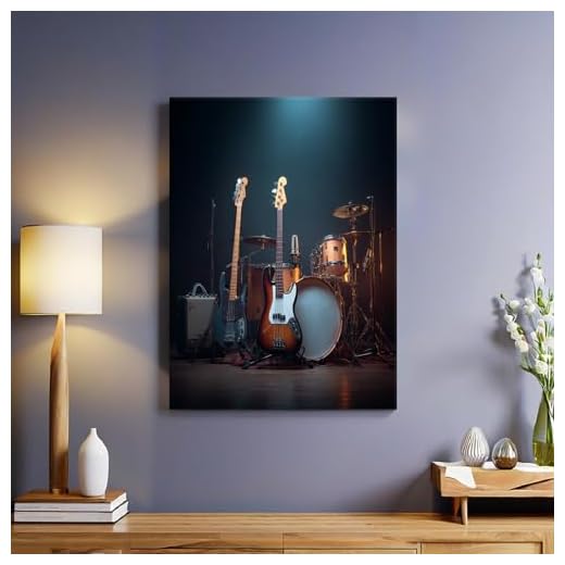 Instrumentos Musicales Cuadro en lienzo Guitarra musical 30x20 cm moderno impresión en lienzo con marco decoración pared salón dormitorio cocina oficina arte mural listo para colgar