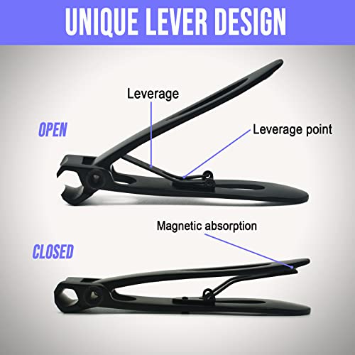 Nail Clippers for Thick Nails 15mm Wide Jaw Stainless Steel Fingernail and Toenail Clipper Set including Nail File Nail Cutter Accessories for Men and Women Black - Image 4