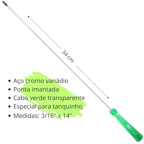 Chave Philips 3/16 X 14 Polegadas Grande Aço Cromo Vanádio Imantada Cabo Verde Profissional