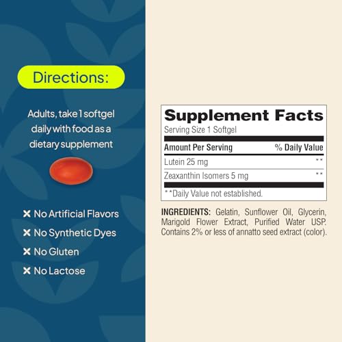 Nature\'s Wonder Clinical Strength Lutein 25 mg with Zeaxanthin 5 mg softgels for Adults, Supports Vision & Eye Health, Gluten Free, No Artificial Colors 90 Days Supply