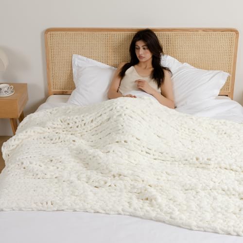 WESHIONGOO Manta Tejida Chunky 40"×40" Blanco Crema miniatura 2