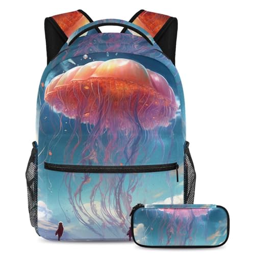Sac à dos avec trousse enfants garçons filles pour école et voyage bleu