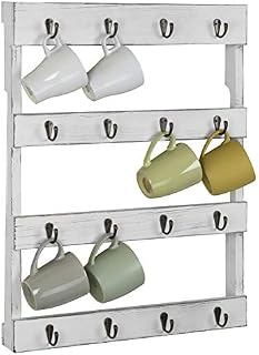 MyGift Wall-Mounted Vintage White Wood 16-Hook Mug Rack