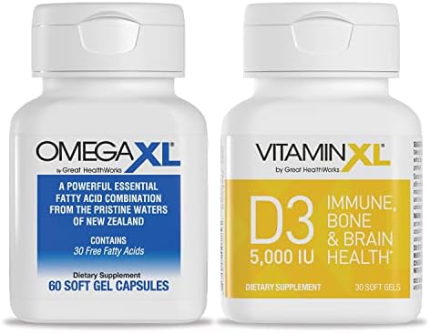 OmegaXL Joint Support Supplement - Natural Muscle Support, 60 Softgels & VitaminXL D3 High Potency Daily Vitamin D 5000 IU 125mcg Immune Support Supplement (30 Softgels)