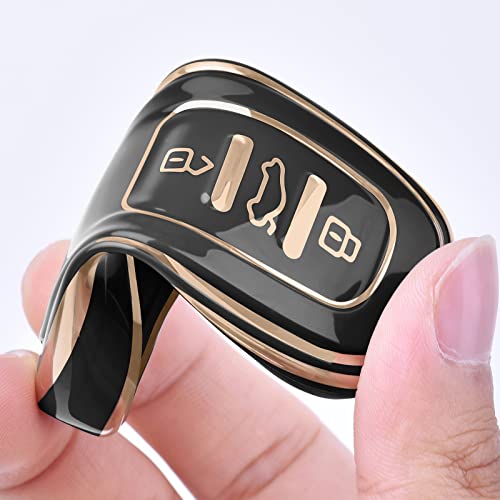 OATSBASF Car Key Cover Compatible with Audi,Suitable for Keyless Operation Keys Audi A4 A5 A6 A7 Q5 Q7 Q8 RS SQ TPU Silicone 3 Buttons Case Box (Black-Golden Edge) - Image 3