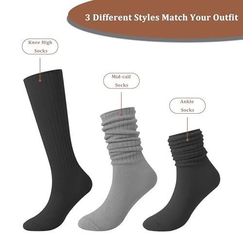 Wildarms 4 Pairs Slouch Socks for Women Cotton Knit Boot Socks Soft Knee High Socks Women’s Scrunch Slouchy Socks Size 5-83