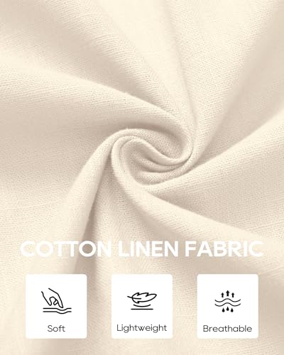 Alimens & Gentle Linen Shirts for Men Long Sleeve Casual Cotton Button Down Shirts Summer Beach Wedding Tops with Pocket Beige Large