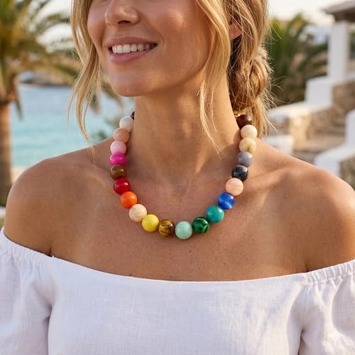 WOWORAMA Colorful Chunky Necklaces for Women 20MM Large Oversized Resin Beaded Necklace Bold Statement Chunky Choker Necklace Boho Summer Jewelry - Image 2