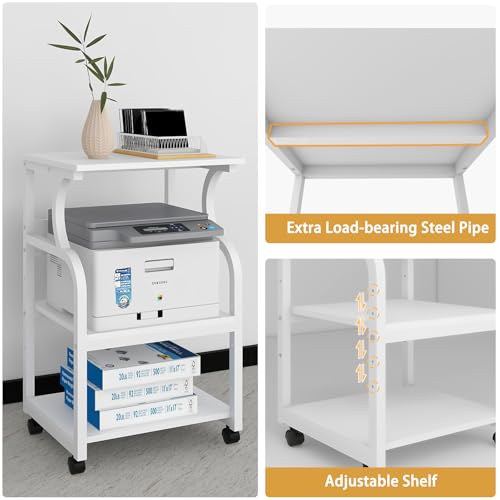 Image of Natwind 3 Tier Printer Stand, 19.7 inchx15.7 inch, with Charging Station,White
