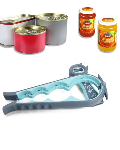 Apribottiglie Multifunzione 5 in 1, Apriscatole Ergonomico, Stainless Steel e PP, Grigio-turchese, 23 cm (Grigio-turchese)