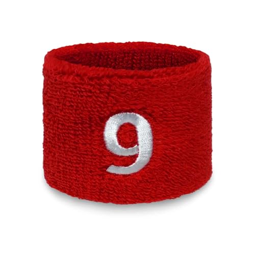 COUVER Unisex Red Terry Wristband, Number 9, 2.5 Inch, 1 PC