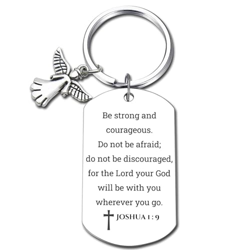 GiftYou Joshua 1:9 Inspirational Scripture Keychain with Angel Pendant -