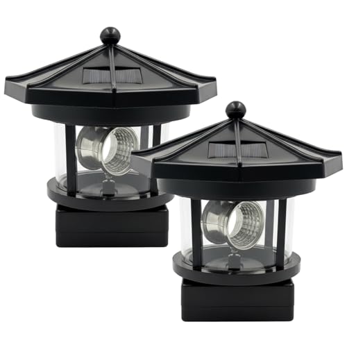 Phare solaire rotatif noir en lot de 2 lampes 360° pour déco jardin