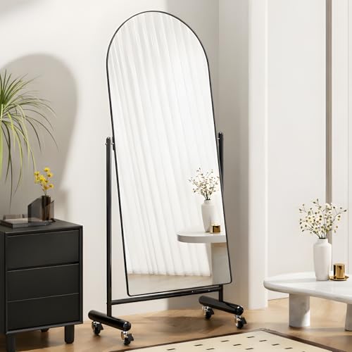 AISUNDY Arched Full Length Rolling Mirror on Wheels, 65"Lx24"W Large Modern Tilting Swivel Mirror with Tempered Glass & Metal Frame, Use for Dressing,Dance Studio,Fitness,Home Gym, Barbershop (Black) by AISUNDY - Image 2