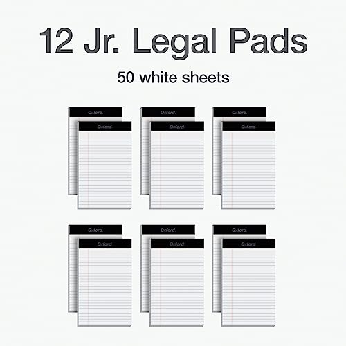 Image of Oxford Legal Pads, 12 Pack, Premium Note Pads, 50 Legal Ruled 5 inch x 8 inch Sheets, Bright White Paper with Firm Back, Small Portable Notepads