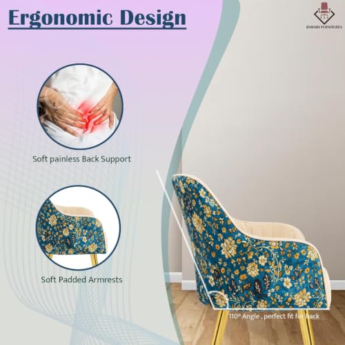 Image of Velvet Chair for Home | Modern Accent Armchair in Soft Velvet Fabric with Golden Legs | Set of 2 Premium Accent Chair for Living Room Bedroom Restaurent | 2 pc (Brown Floral)