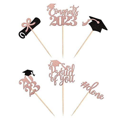 36 Pcs 2023 Graduation Cupcake Toppers Glitter Class Of 2023 Diploma Done Congrats Grad Cap Cupcake Picks So Proud Of You Cake Decorations For 2023 Graduation Theme Party Supplies Rose Gold #TOP2
