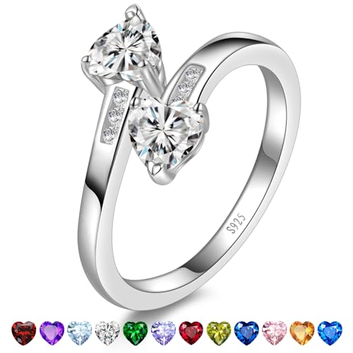 Yaresul Adjustable Promise Rings for her Heart Rings for Women April Birthstone Cubic Zirconia Ring 925 Sterling Silver Women Stackables Statement Open Ring