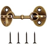 Otoolling 1 Piece 2.75 Inch Brass Hook and Eye Latch Gate Door Latch Cabin Hook Lock Door Lock Hardware Best for Window, Sliding, Shed, Fence, Gate, Cabinet, Bathroom, Closet (Bronze)