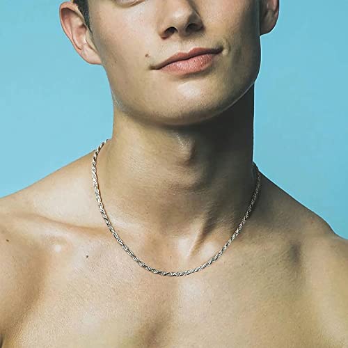 Cekama Authentic Sterling Silver Rope Chain For Men Diamond-Cut Braided Twist Link Rhodium Necklace For Boys 1.5Mm, 18" #TOP2