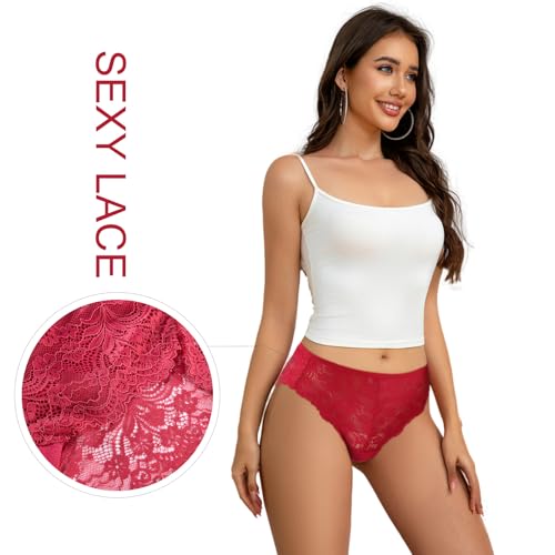 Image of High Waisted Underwear for Women Lace Briefs Curvy Silky French Cut Panties Multipack