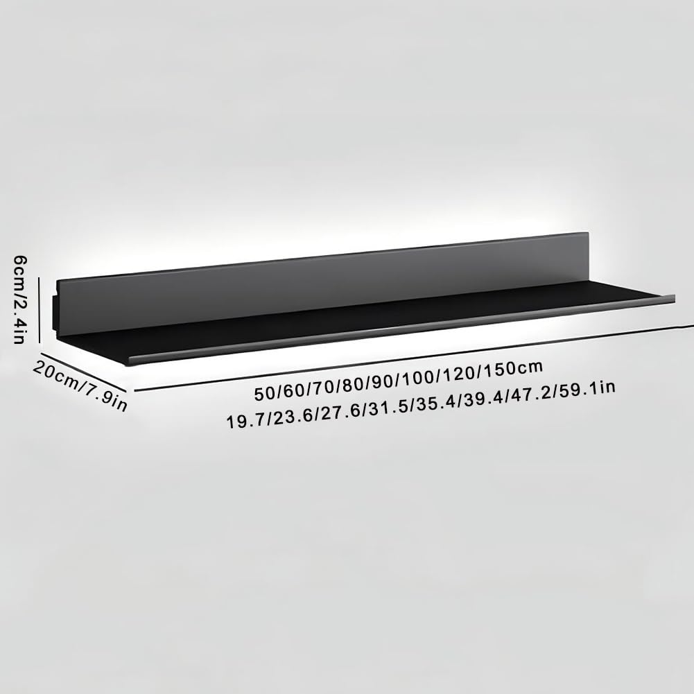 Półki Wiszące Led Montowane Na Ścianie, Podświetlana Aluminiowa Półka Ekspozycyjna Do Biura, Kuchni, Regału Na Książki – 80 X 20 X 6 Cm, Czarne, 1 Szt., Nowoczesne Rozwiązanie Do Przechowywania, Czar