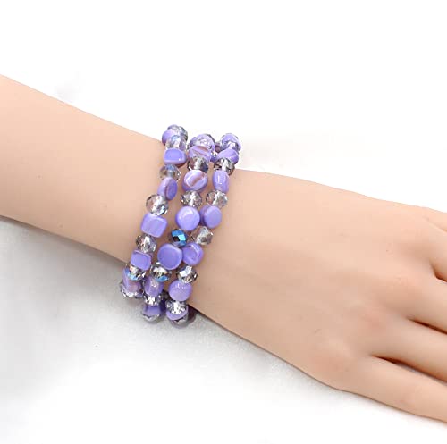 Jules D.multi Rows Stackable Stretch Bracelet Colorful Shell Glass Boho Bracelets Trendy Costume Jewelry Gifts For Women (Lavender) #TOP2