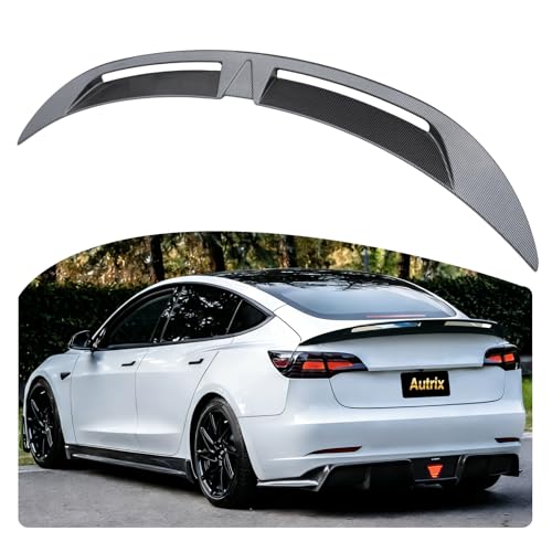 Autrix Rear Spoiler Compatible with 2017-2026 Tesla Model 3 and Model 3 Highland Rear Trunk Lip Spoiler Wing Vented Sport Style Exterior Accessories Carbon Fiber Look