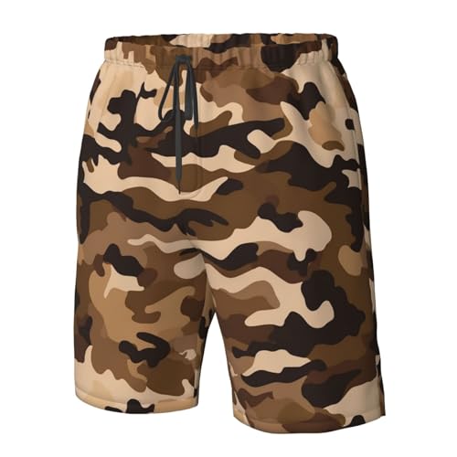 Brown Camouflage Men's Swim Trunks Quick Dry Board Shorts with Pockets Drawstring Beach Shorts Bathing Suit4